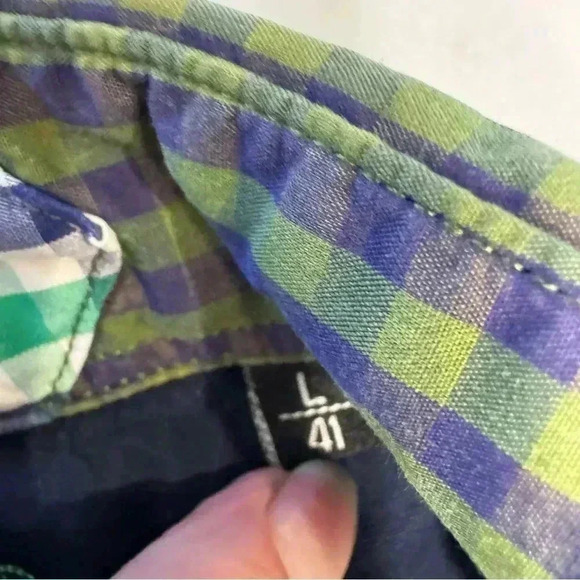 Artisti Industrie Italy Checkered Long Sleeve Button Up Green & Navy Cotton Sz L - Picture 7 of 11